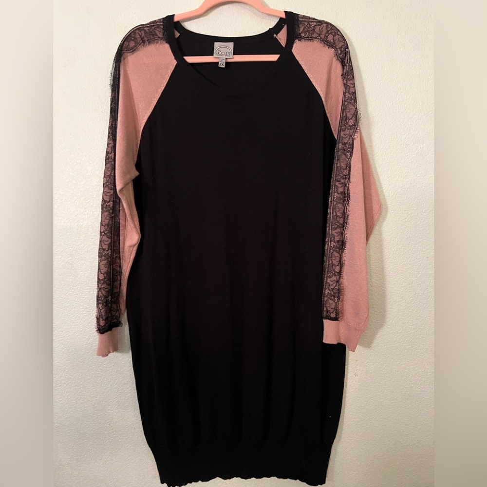 The Slope black & pink sweater dress with lace accents